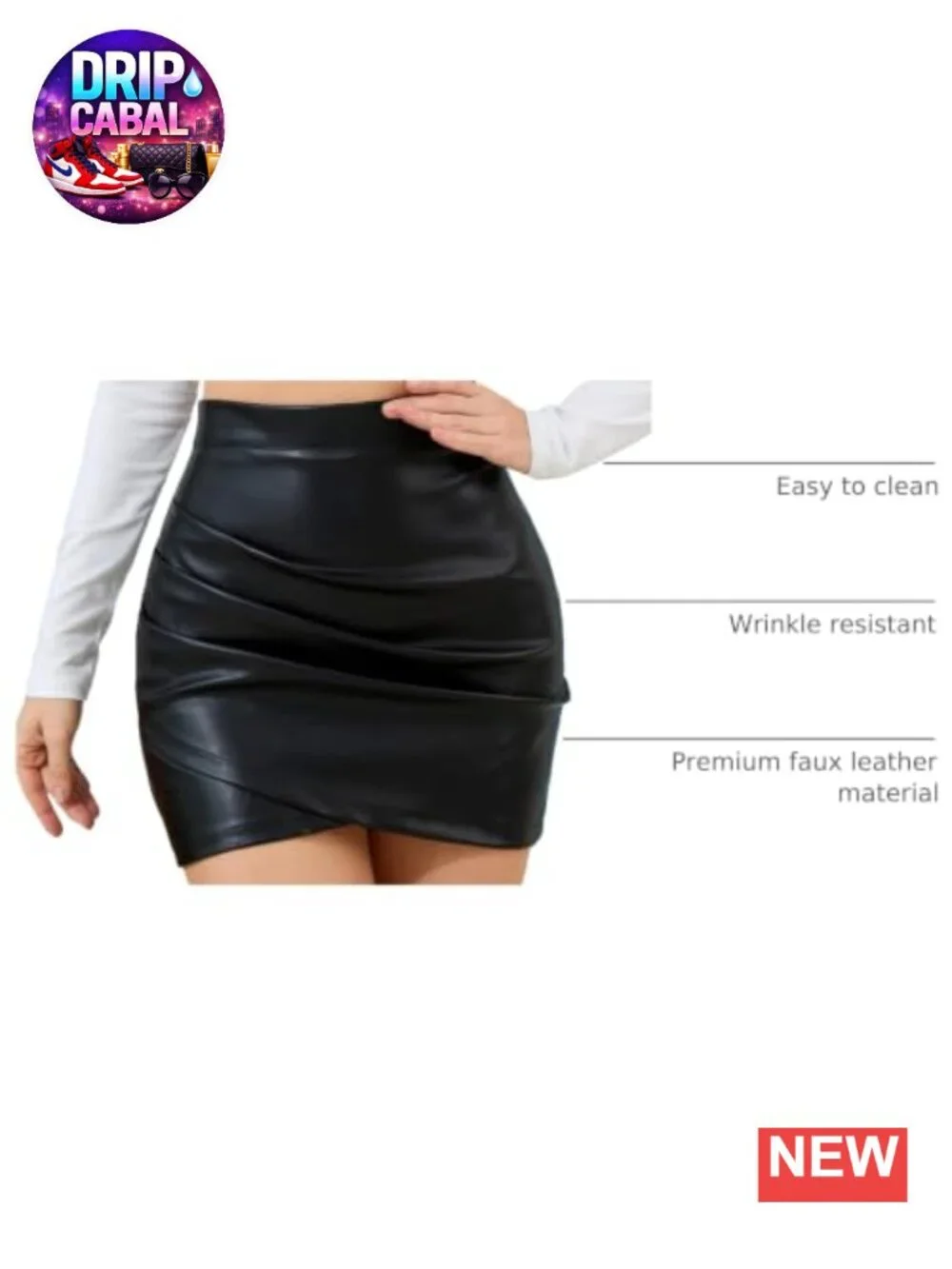 Women's Faux Leather Skort, Ruched Bodycon Pencil Mini Skort